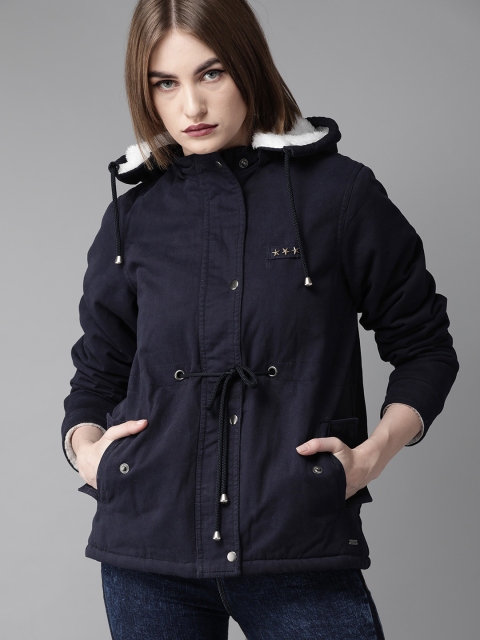 

Roadster Women Navy Blue Solid Padded Jacket