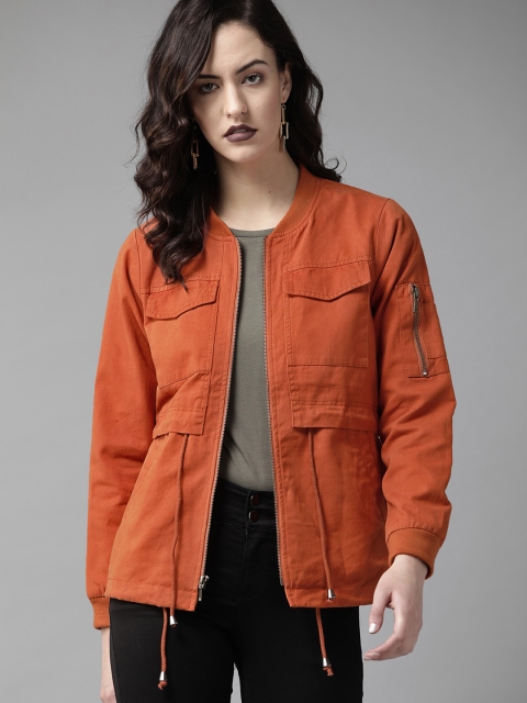 

Roadster Women Orange Solid Lightweight Tailored Jacket