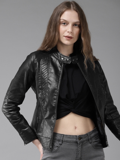 

Roadster Women Black Solid Biker Jacket
