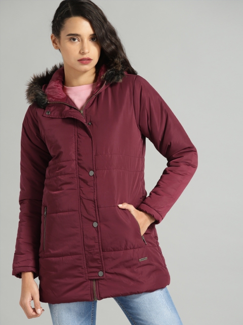 

Roadster Women Burgundy Solid Puffer Jacket
