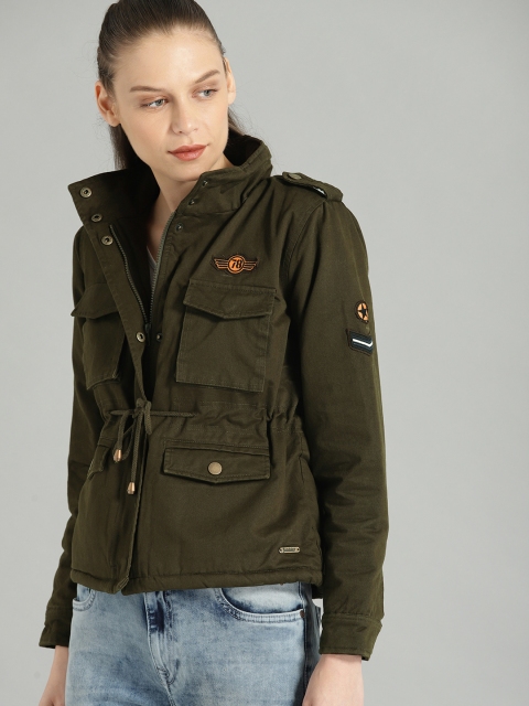 

Roadster Women Olive Green Solid Tailored Jacket