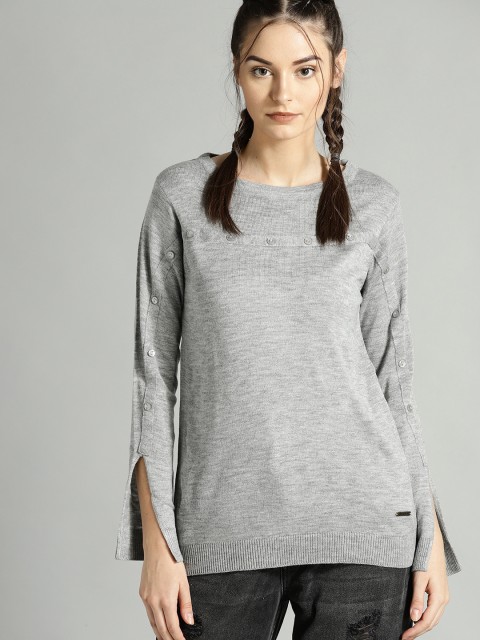 

Roadster Women Grey Melange Solid Sweater