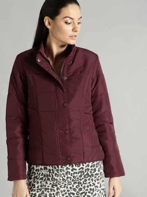 

Roadster Women Burgundy Puffer Jacket with Cording Detail