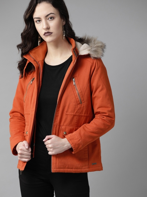 

The Roadster Lifestyle Co Women Orange Solid Parka Jacket