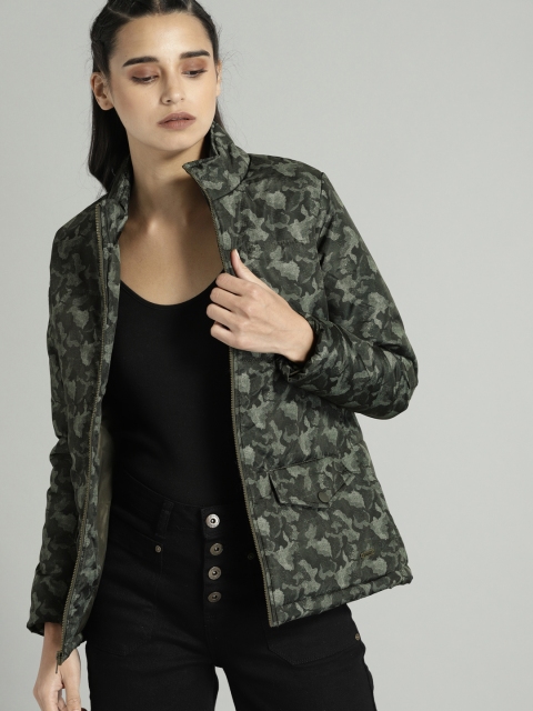 

Roadster Women Olive Green Printed Puffer Jacket