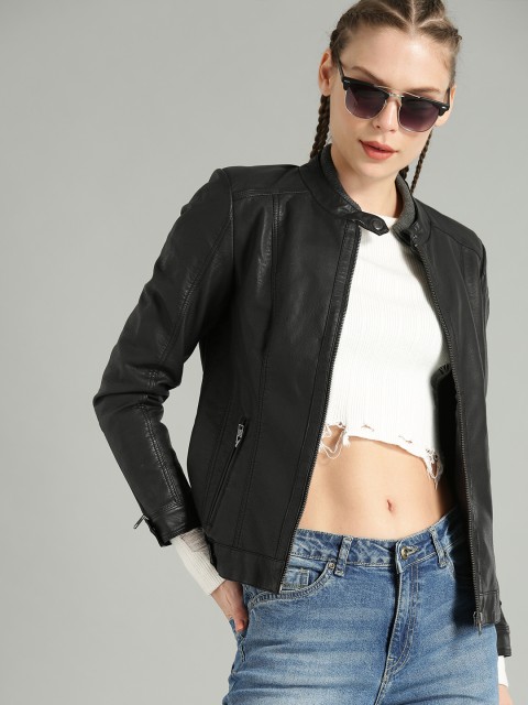 

Roadster Women Black Solid Biker Jacket