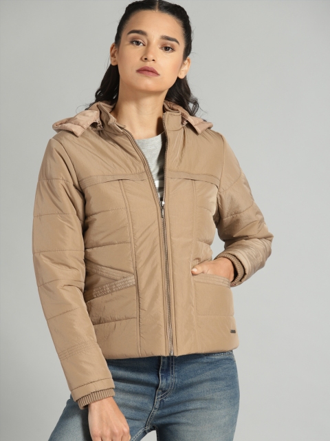 

Roadster Women Camel Brown Solid Detachable Hooded Puffer Jacket