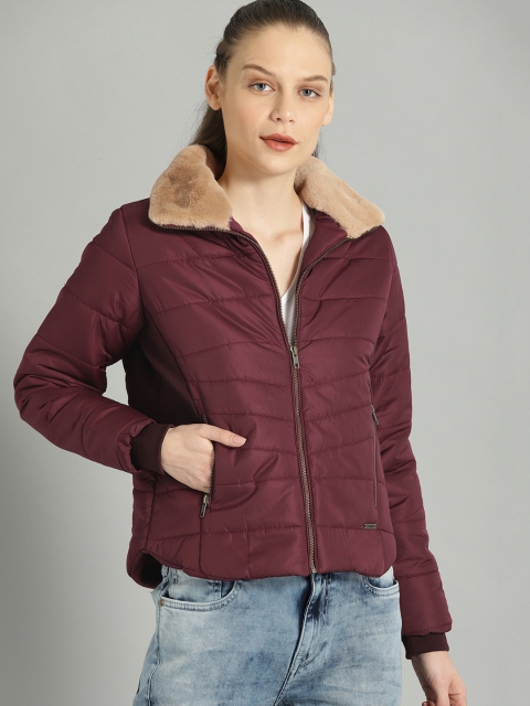 

Roadster Women Burgundy Solid Puffer Jacket