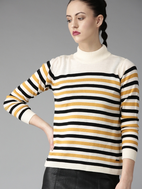 

Roadster Women Off-White & Black Striped Sweater