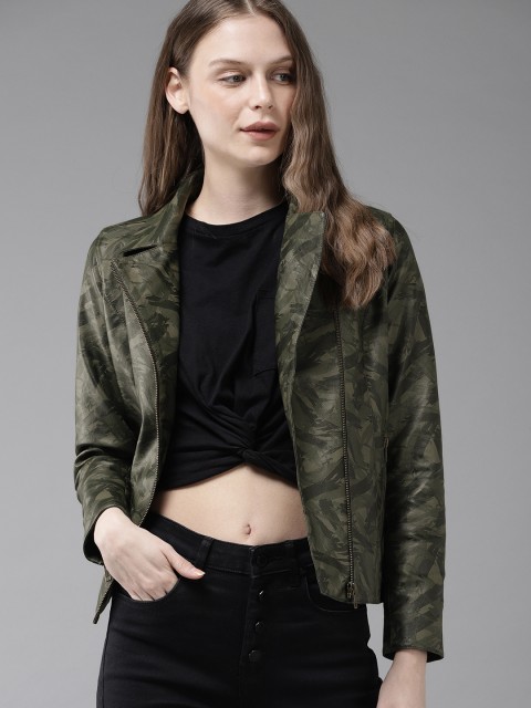 

Roadster Women Olive Green camouflage Printed Jacket