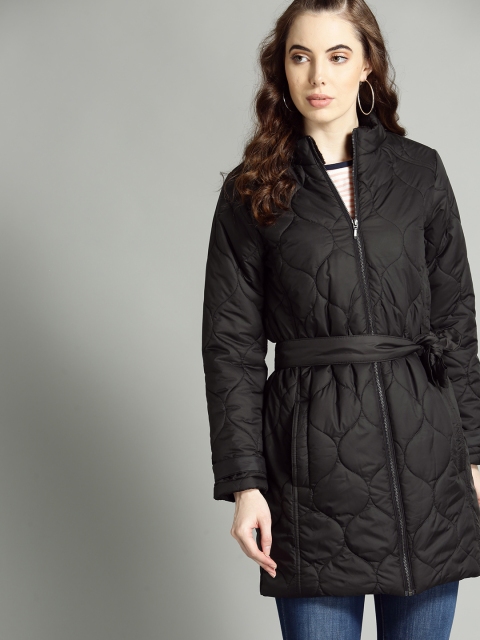 

Roadster Women Black Solid Longline Quilted Jacket