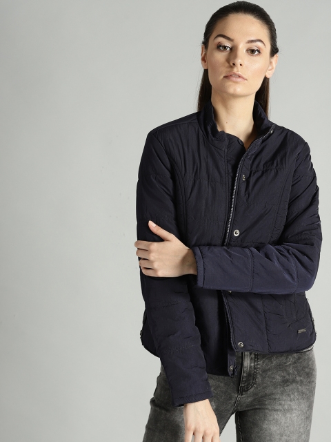 

Roadster Women Navy Blue Puffer Jacket with Cording Detail
