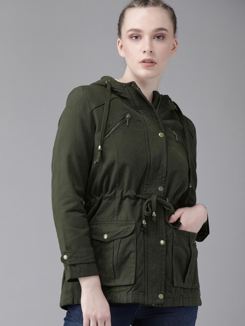 

Roadster Women Olive Green Solid Tailored Jacket