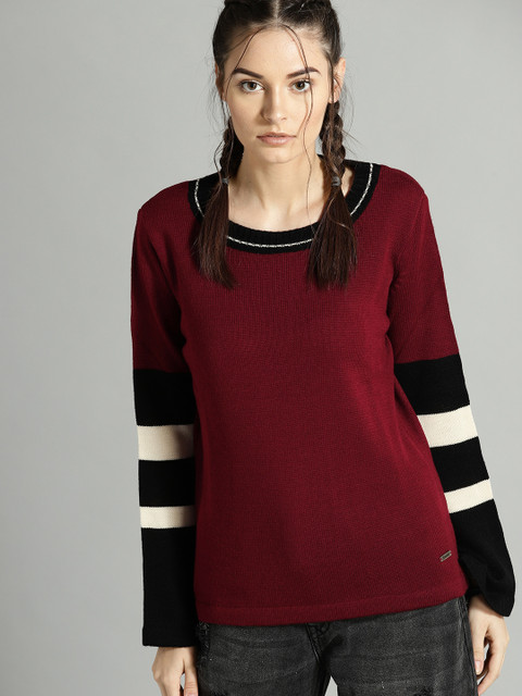

Roadster Women Maroon Solid Sweater