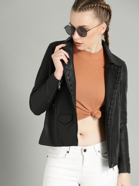 

Roadster Women Black Solid Biker Jacket