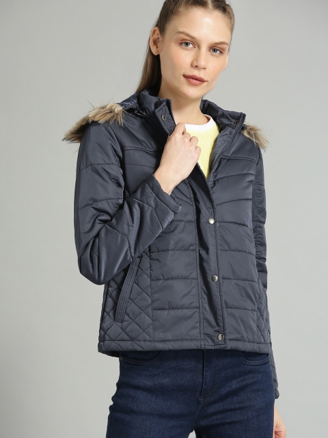 

Roadster Women Navy Solid Parka Jacket, Navy blue