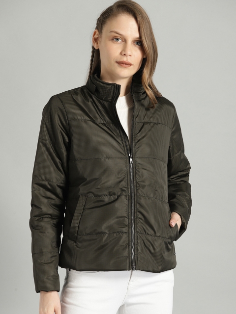 

Roadster Women Olive Green & Black GINGHAM Checked Padded Jacket