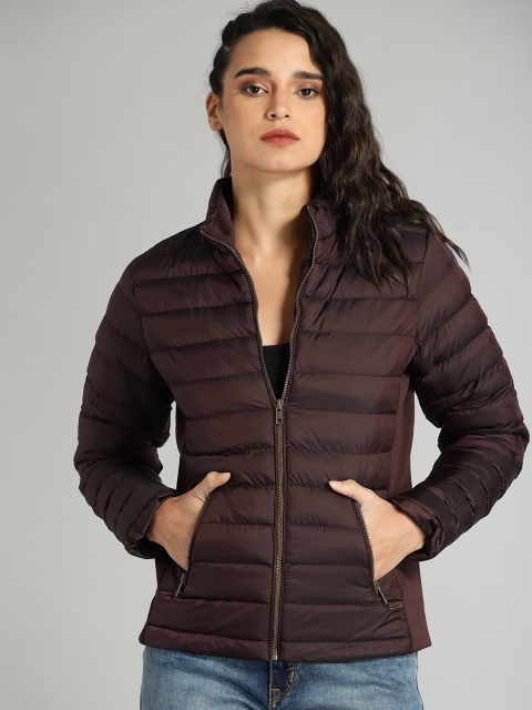

Roadster Women Burgundy Solid Lightweight Padded Jacket