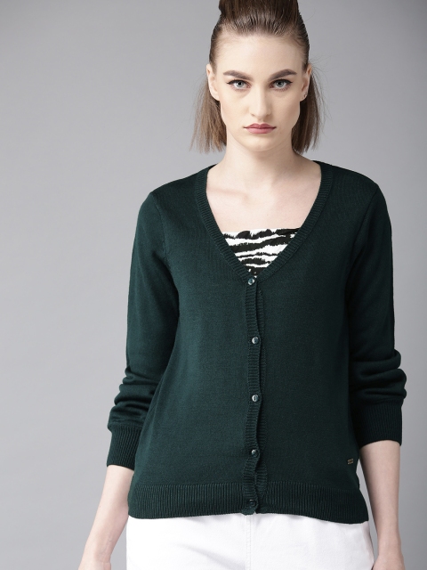 

Roadster Women Green Solid Cardigan