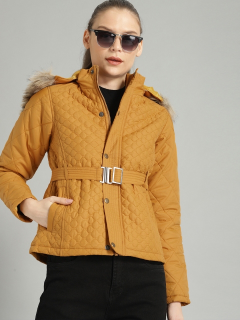 

Roadster Women Mustard Yellow Solid Quilted Jacket