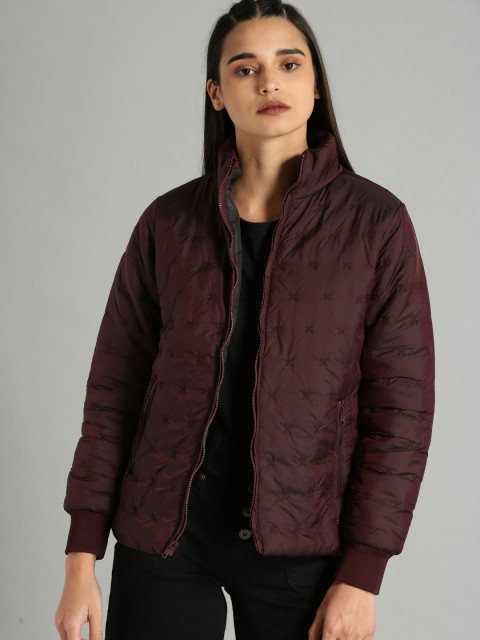 

Roadster Women Burgundy Solid Puffer Jacket