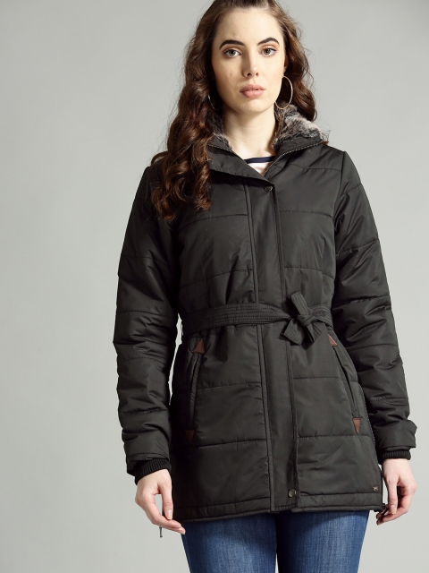 

The Roadster Lifestyle Co Women Black Solid Longline Parka Jacket