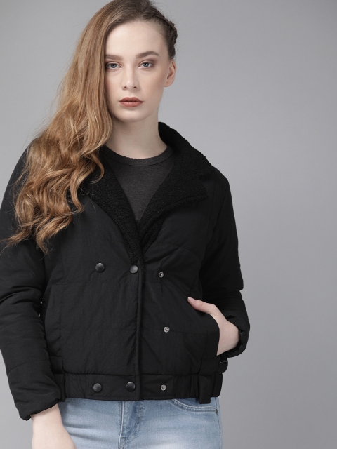 

Roadster Women Black Solid Padded Jacket