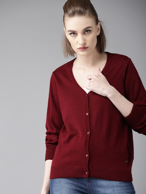 

Roadster Women Maroon Solid Cardigan