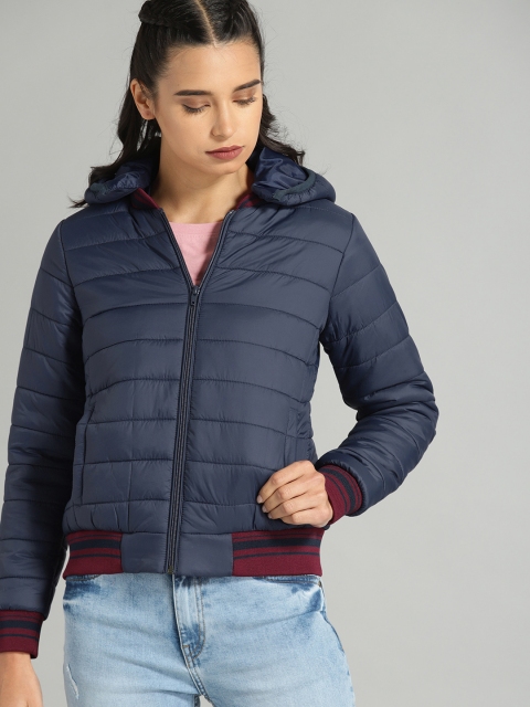 

Roadster Women Navy Blue Solid Puffer Jacket