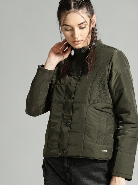 

The Roadster Lifestyle Co Women Olive Green Solid Padded Jacket