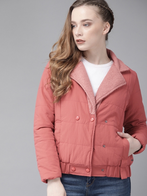 

Roadster Women Dusty Pink Solid Padded Jacket