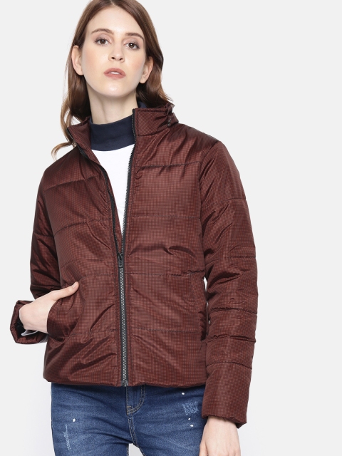 

Roadster Women Maroon & Black Solid Puffer Jacket