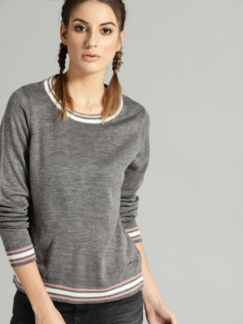 

Roadster Women Grey Melange Solid Acrylic Sweater