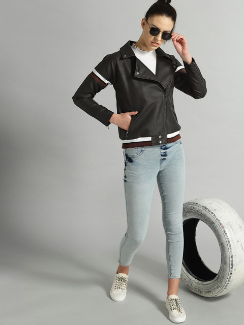 

The Roadster Lifestyle Co Women Black Solid Varsity Jacket
