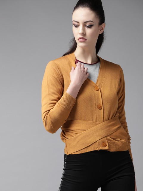 

Roadster Women Mustard Yellow Solid Cardigan