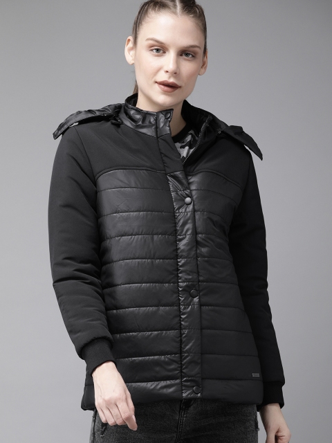 

The Roadster Lifestyle Co Women Black Solid Detachable Hooded Padded Jacket