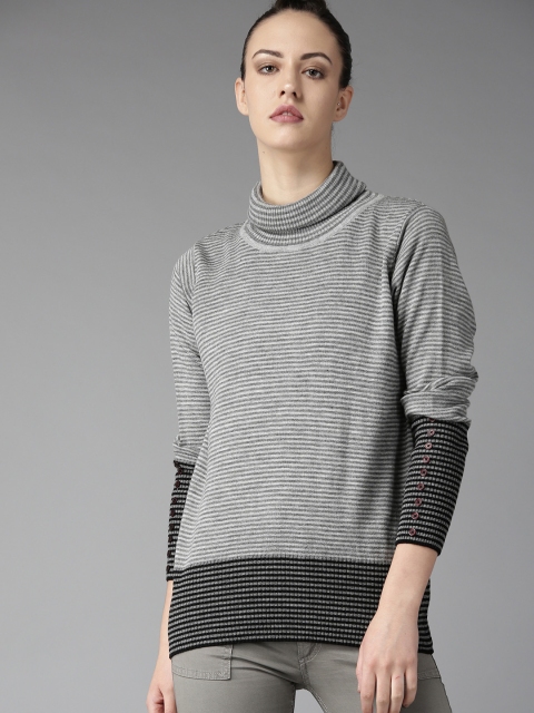 

Roadster Women Grey Striped Sweater