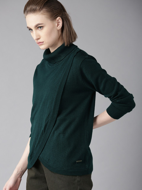 

Roadster Women Green Solid Layered Pullover