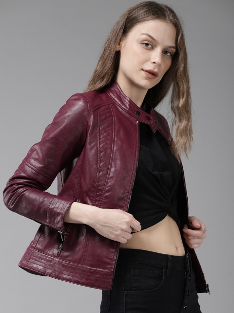 

Roadster Women Maroon Solid Jacket