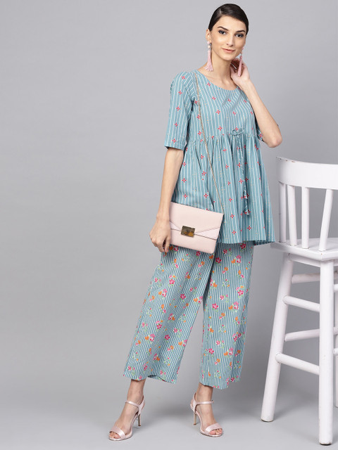 

Libas Women Blue Printed Kurta with Palazzos
