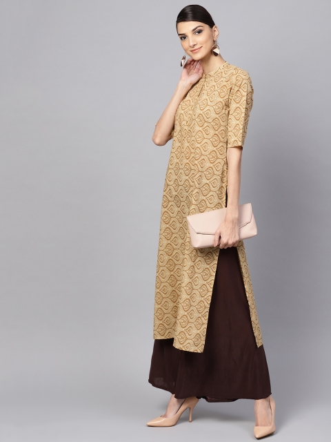 

Libas Women Beige & Brown Printed Straight Kurta