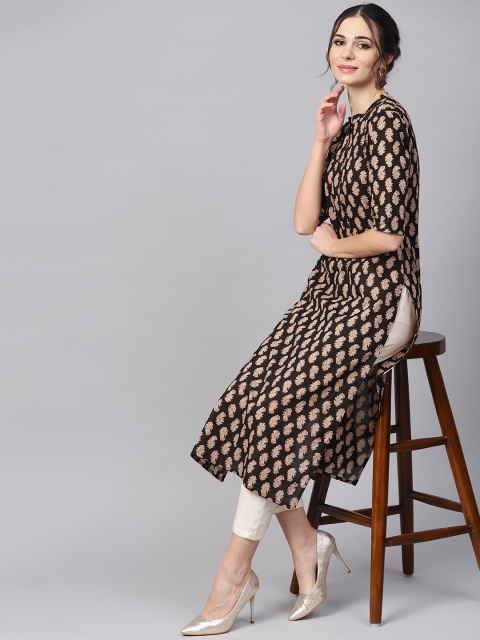 

Libas Women Black & Beige Printed Straight Kurta