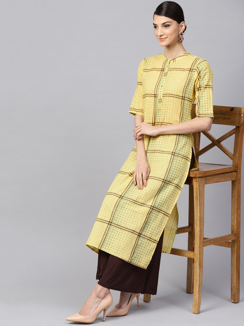 

Libas Women Yellow & Green Checked Straight Kurta