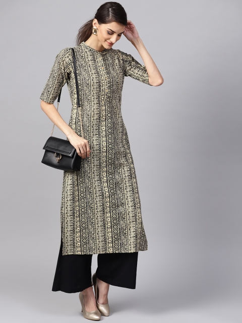 

Libas Women Beige & Black Printed Straight Kurta