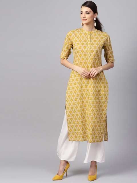 

Libas Women Mustard Yellow & White Printed Straight Kurta