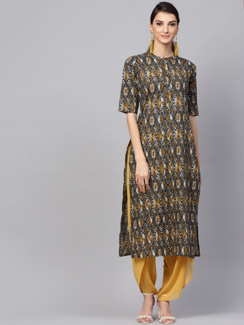 

Libas Women Teal Blue & Olive Green Printed Straight Kurta