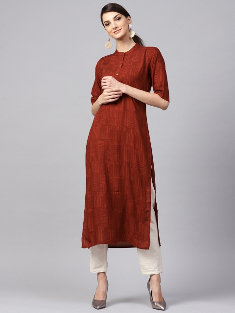 

Libas Women Maroon Checked Straight Kurta