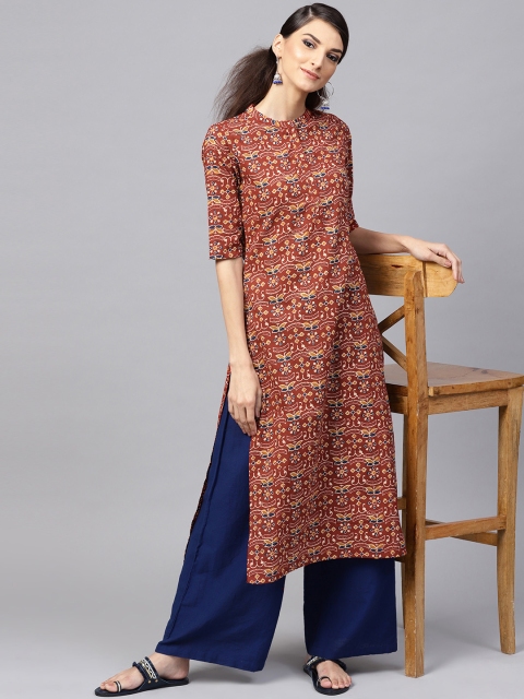 

Libas Women Rust Brown Printed Straight Kurta