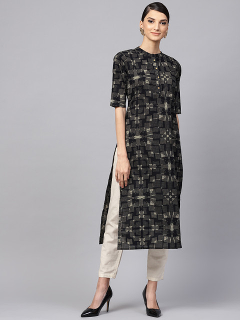 

Libas Women Black & Grey Printed Straight Kurta