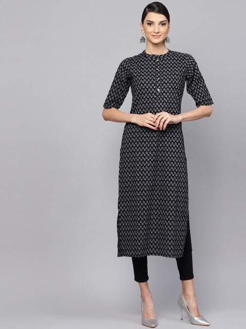 

Libas Women Black & Grey Printed Straight Kurta